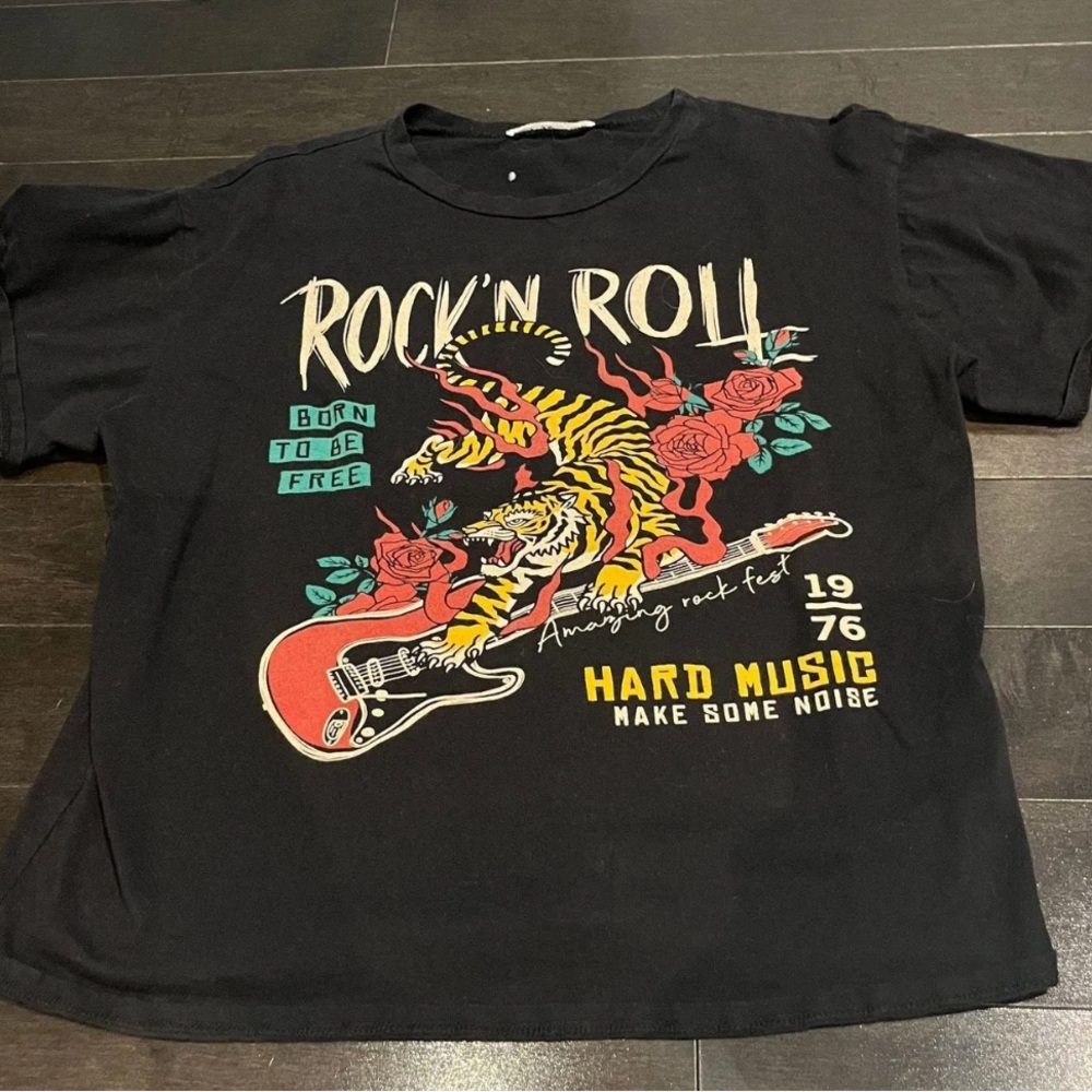 Rock 'n Roll Graphic Tee with Tiger and Guitar